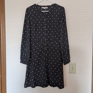 Navy Dot Long Sleeved Button Down Dress | Loft | 6